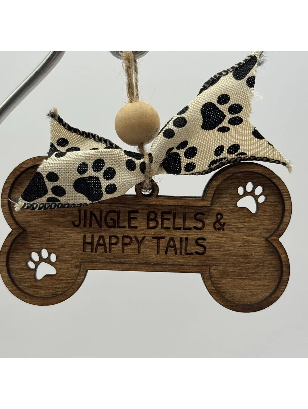 Dog Bone Wooden Ornament Handmade Paw Print Dog Puppy Love Christmas Xmas Ribbon